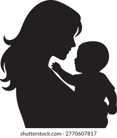 Loving maternal bond captured in a simple black silhouette ideal for a Mother's Day t-shirt graphic.