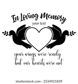 In Loving Memory angel pigeons with heart, In memory of, Rest in peace, In memory, Memorial frame, RIP, Funeral cursive calligraphy