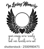 In Loving Memory, Angel wings with heart, In memory of, Rest in peace, In memory, Memorial frame, RIP, Funeral cursive calligraphy