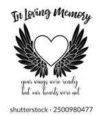 In Loving Memory, Angel wings with heart, In memory of, Rest in peace, In memory, Memorial frame, RIP, Funeral cursive calligraphy