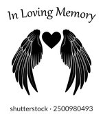 In Loving Memory, Angel wings with heart, In memory of, Rest in peace, In memory, Memorial frame, RIP, Funeral cursive calligraphy