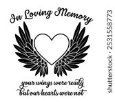 In Loving Memory, Angel wings with heart, In memory of, Rest in peace, In memory, Memorial frame, RIP, Funeral cursive calligraphy