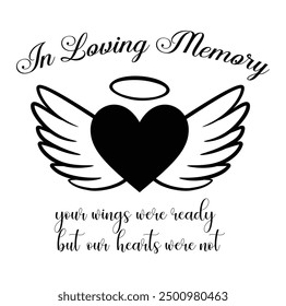 In Loving Memory, Angel wings with heart, In memory of, Rest in peace, In memory, Memorial frame, RIP, Funeral cursive calligraphy