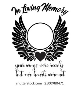 In Loving Memory, Angel wings with heart, In memory of, Rest in peace, In memory, Memorial frame, RIP, Funeral cursive calligraphy