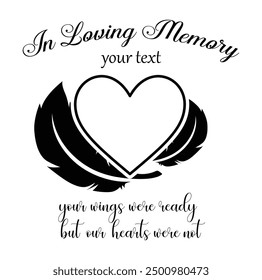 In Loving Memory, Angel wings with heart, In memory of, Rest in peace, In memory, Memorial frame, RIP, Funeral cursive calligraphy