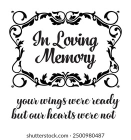 In Loving Memory, Angel wings with heart, In memory of, Rest in peace, In memory, Memorial frame, RIP, Funeral cursive calligraphy