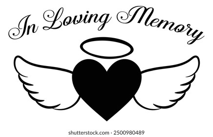 In Loving Memory, Angel wings with heart, In memory of, Rest in peace, In memory, Memorial frame, RIP, Funeral cursive calligraphy