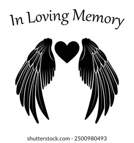 In Loving Memory, Angel wings with heart, In memory of, Rest in peace, In memory, Memorial frame, RIP, Funeral cursive calligraphy