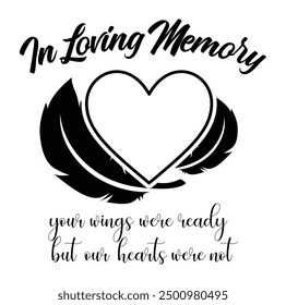 In Loving Memory, Angel wings with heart, In memory of, Rest in peace, In memory, Memorial frame, RIP, Funeral cursive calligraphy