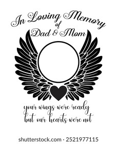 In Loving Memory of Dad and Mom, Vector Memorial text, In memory of, Rest in peace, In memory, Parents Memorial frame, RIP Parents, Funeral cursive calligraphy