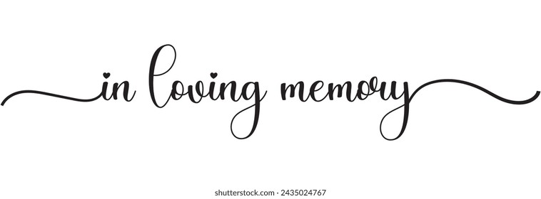 In loving memory text vector written with an elegant typography. Isolated on white background.