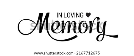 In loving memory. Vector black ink lettering isolated on white background. Funeral cursive calligraphy, memorial card clip art Foto stock © 