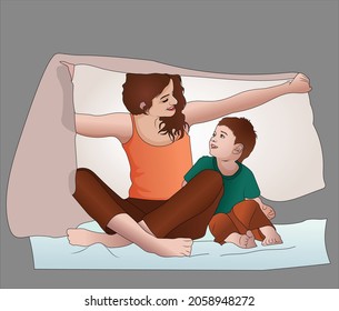 loving mom and her son having fun