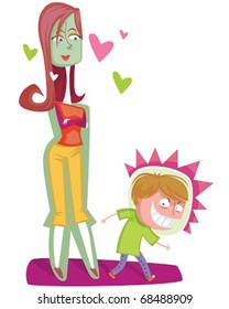 loving mom and kid