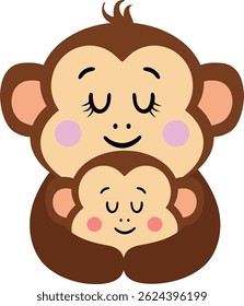 Loving Monkey Mom Hugs Her Baby
