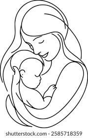 Loving Mother and Baby Embrace Line Art