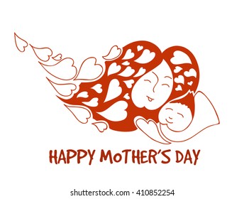 Loving mother with baby for happy mothers day. Stock isolated illustration for design on white background.
