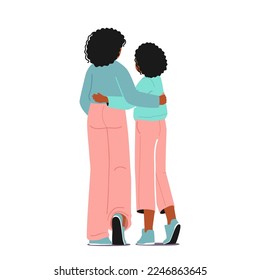 Madre y hija amadas abrazando la vista trasera aislada en fondo blanco. Abrazo de mamá y niña negras. Personajes Femeninos De Familia Amor, Concepto De Día De La Madre. Ilustración de vectores de personas de caricatura