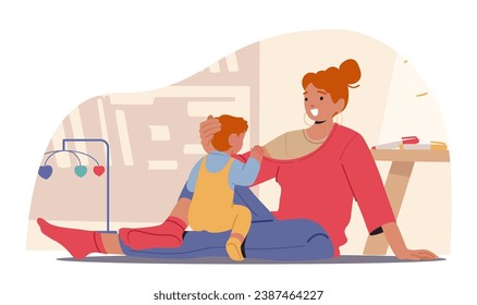 Loving Mother Engages With Her Joyful Baby On The Cozy Floor, Sharing Tender Moments Of Laughter And Affection, Happy Family Characters Creating Cherished Memories. Cartoon People Vector Illustration