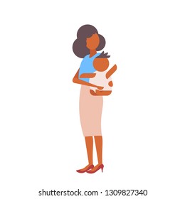 loving mother holding her little newborn baby happy young family motherhood concept cartoon characters full length isolated flat