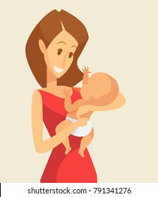 Loving mother holding newborn baby. Vector illustration in a flat style isolated on white.
