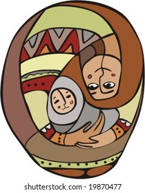 Loving mother holds on hands of the baby
