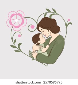 Loving Mother Hugging Baby Vector Illustrations