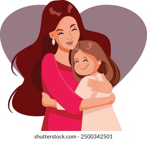 
Loving Mother Hugging her Daughter Vector Cartoon Illustration. Affectionate mom caring for her child bonding in an embrace 
