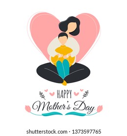 Loving mother hugging son from behind. Flat modern trendy style.Vector illustration character icon. Mothers day greeting card concept.