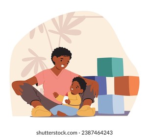 Loving Mother Joyfully Engages With Her Giggling Baby On The Floor, Sharing Precious Moments Of Laughter And Affection. Happy Mom and Child Family Characters Play. Cartoon People Vector Illustration