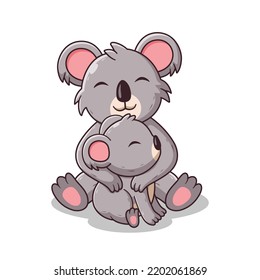 Loving Mother Koala hug the baby. Animal Icon Concept. Flat Cartoon Style. Suitable for Web Landing Page, Banner, Flyer, Sticker, Card