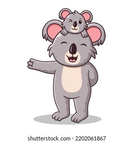 Loving Mother Koala Waving hand with the Baby. Animal Icon Concept. Flat Cartoon Style. Suitable for Web Landing Page, Banner, Flyer, Sticker, Card