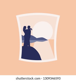 Loving on the beach hugging vector mural illustration