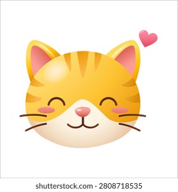 Loving orange cat emoji face with blushing cheeks and pink heart in glossy 3D cartoon style