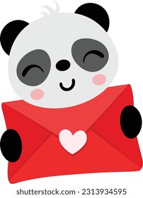 Loving panda holding a valentine letter envelope