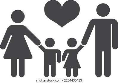 Loving parents with two kids black icon. Happy family together