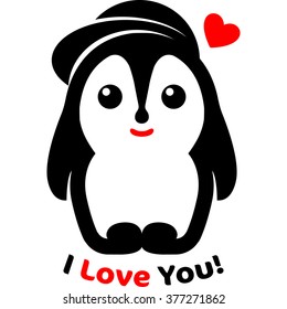 Loving pet penguin. I love you. Declaration. Red heart. Valentine's Day. Favorite people. Confession. Wedding.