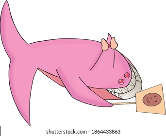 
loving and pink shark looking at a portrait