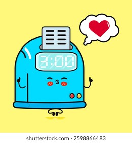 Loving Punch Clock. Cute Cartoon Digital Clock with Heart Thought.