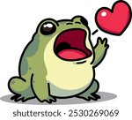 loving singing green frog, vector illustration