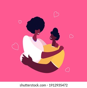 Loving Smiling African Couple of Man and Woman Hugging.Valentine's Day.Happy Lover Relationship Anniversary Dating,Lifestyle.Romantic Connection Feelings Emotions Romance Love.Flat Vector Illustration