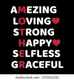 LOVING STRONG HAPPY TYPOGRAPHY HAPPY MOTHER'S DAY T-SHIRT DESIGN 