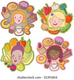 Loving tasty food. Cartoon vector icons