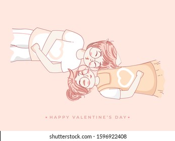 Loving Young Couple Lying Down on Pink Background for Happy Valentine's Day Celebration.