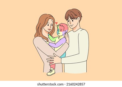 Loving young parent keep in arms autistic child show love and support. Family with boy kid made from colorful pieces. Children with autism concept. Healthcare. Vector illustration. 