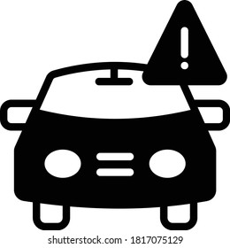 Low Air Pressure Vehicle Warning Sign vector Design Glyph Icon, Car and exclamation mark Concept, Tire Shop and Auto Service Center Symbol on white background, 