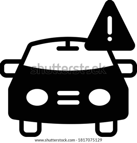 Low Air Pressure Vehicle Warning Sign vector Design Glyph Icon, Car and exclamation mark Concept, Tire Shop and Auto Service Center Symbol on white background, 