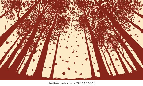 Low Angle Autumn Forest Trees Perspective Vector Background