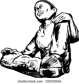 Low angle outline of calm man sitting down