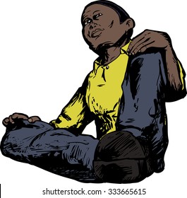 Low angle view of African male sitting down